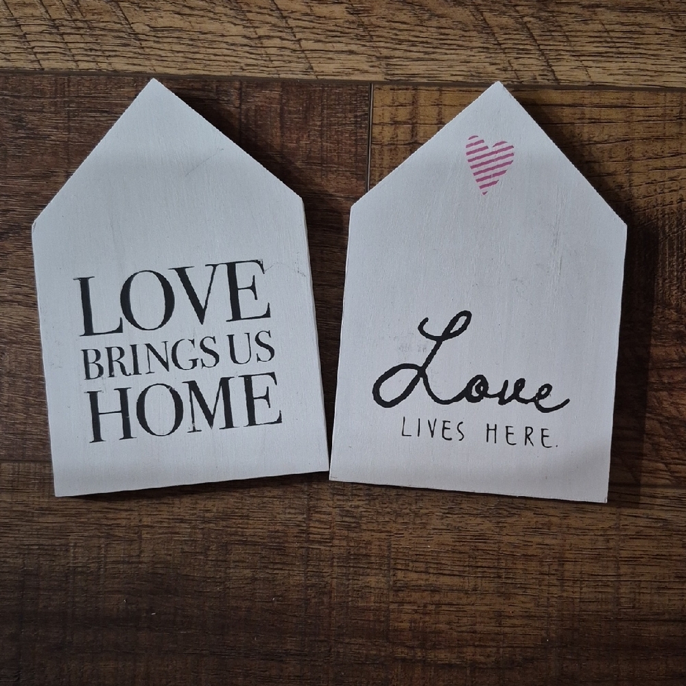 Love Brings Us Home & Love Lives Here Wall Decor Set Rustic Handmade Folk Art